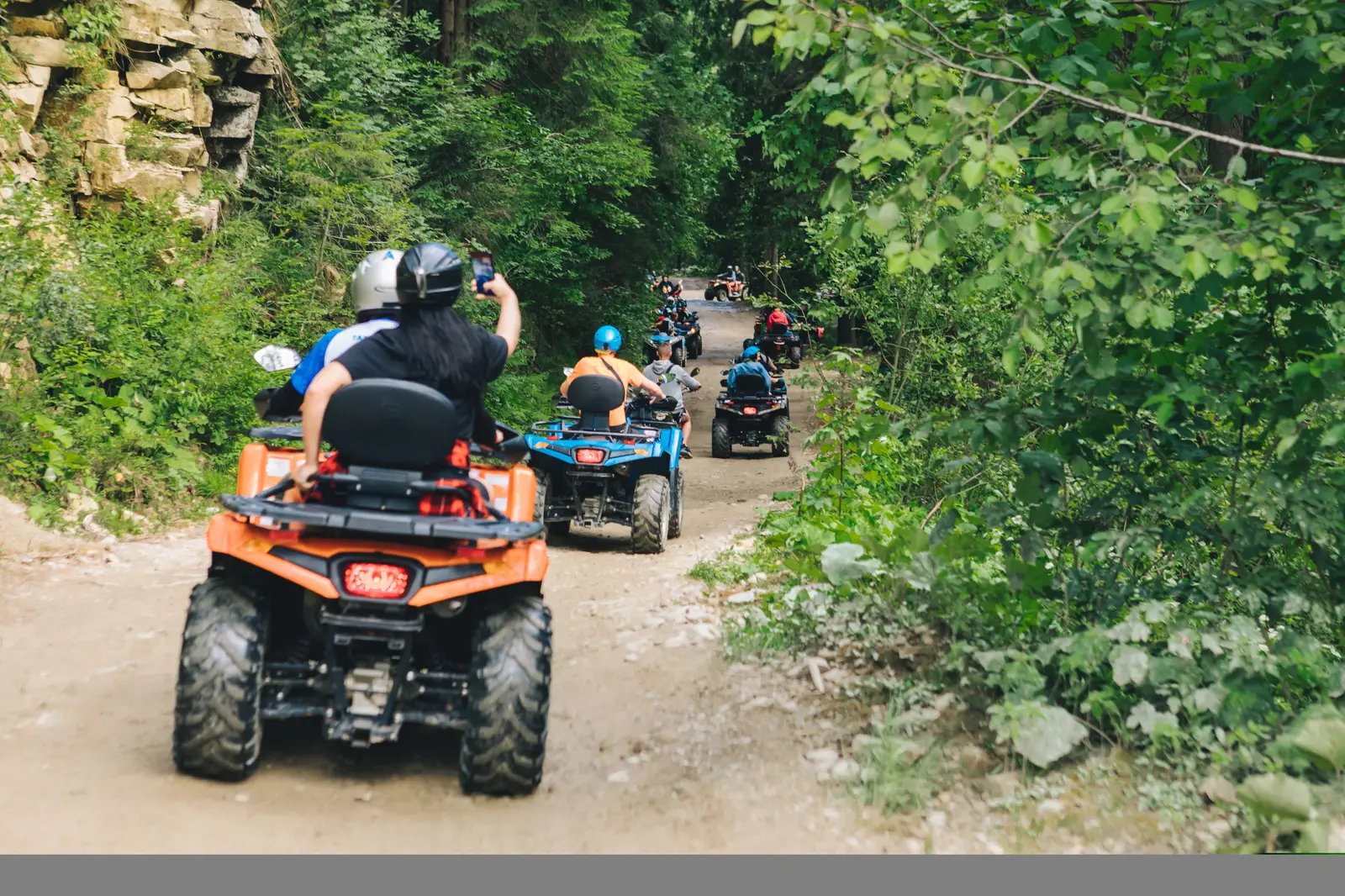 Guests on an ATV off-road excursion through the Jamaican hills